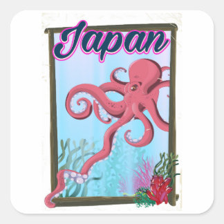 Pegatina Cuadrada Afiche de viaje al estilo vintage de Japón