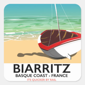 Pegatina Cuadrada Afiche de viaje de Biarritz France Beach