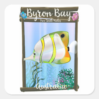 Pegatina Cuadrada Afiche de viaje de Byron Bay Australia.