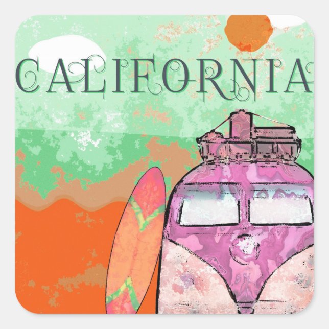 Pegatina Cuadrada Afiche de viaje de California (Anverso)