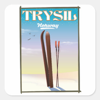Pegatina Cuadrada Afiche de viaje de esquí de Trysil Noruega