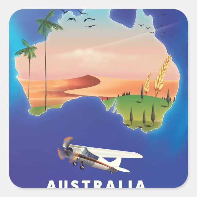 Pegatina Cuadrada Afiche de viaje de feriado de Australia (Anverso)
