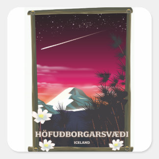 Pegatina Cuadrada Afiche de viaje de Höfuðborgarsvæi Islandia Island