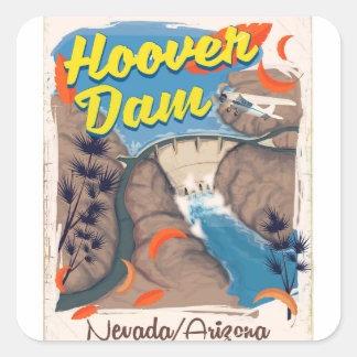 Pegatina Cuadrada Afiche de viaje de Hoover Dam Nevada/Arizona