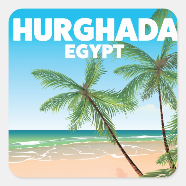 Pegatina Cuadrada Afiche de viaje de Hurghada Egipto (Anverso)