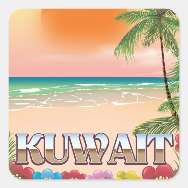 Pegatina Cuadrada afiche de viaje de kuwait beach (Anverso)