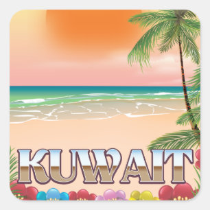 Pegatina Cuadrada afiche de viaje de kuwait beach