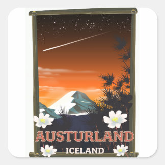 Pegatina Cuadrada Afiche de viaje de la isla de Austurland