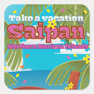 Pegatina Cuadrada Afiche de viaje de la isla de Saipan .