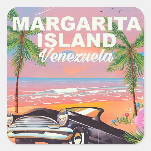 Pegatina Cuadrada Afiche de viaje de la isla Margarita (Anverso)