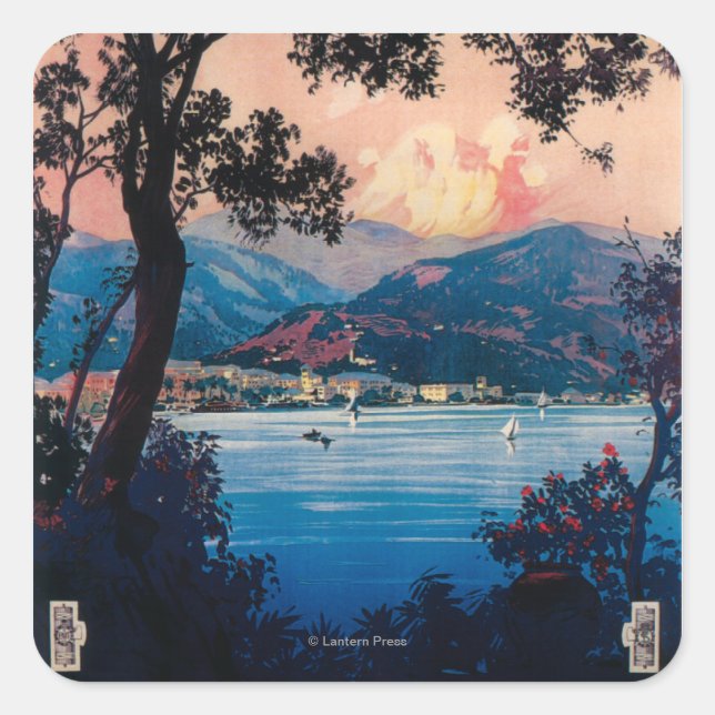 Pegatina Cuadrada Afiche de viaje de la Riviera italiana (Anverso)