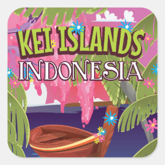 Pegatina Cuadrada Afiche de viaje de las Islas Kai-Indonesia