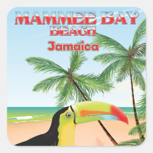 Pegatina Cuadrada Afiche de viaje de Mammee Bay Beach Jamaica