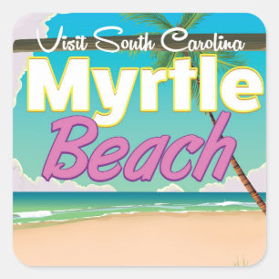 Pegatina Cuadrada Afiche de viaje de Myrtle Beach South Carolina