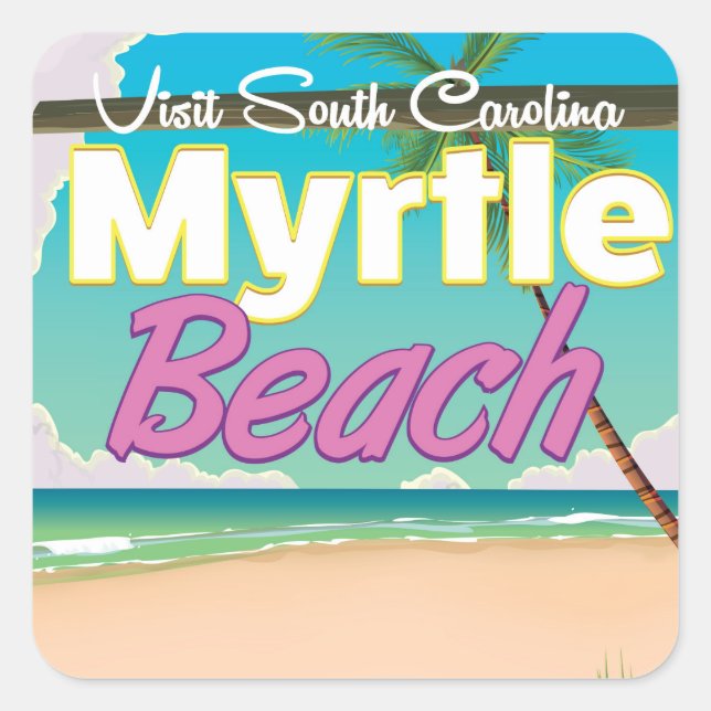 Pegatina Cuadrada Afiche de viaje de Myrtle Beach South Carolina (Anverso)