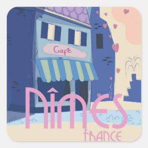 Pegatina Cuadrada Afiche de viaje de Nîmes France.