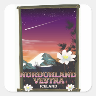 Pegatina Cuadrada Afiche de viaje de Norðurland vestra Islandia