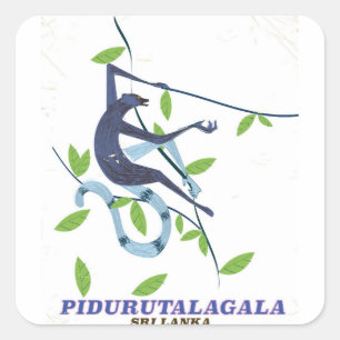 Pegatina Cuadrada Afiche de viaje de Pidurutalagala Sri Lanka.