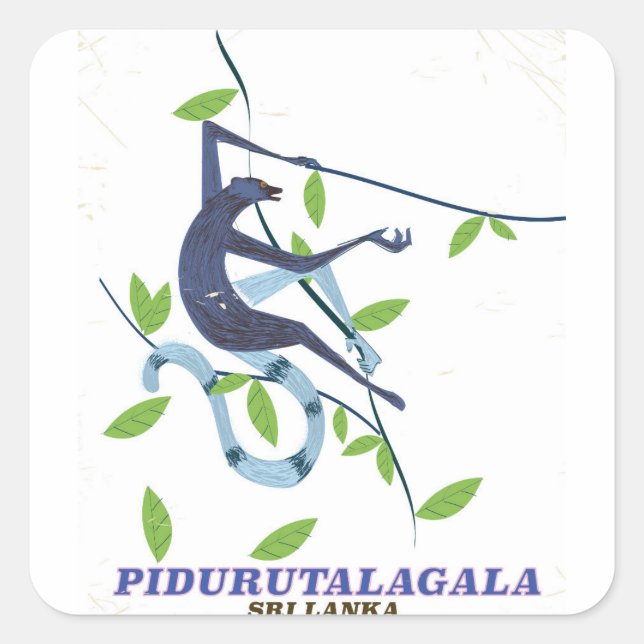 Pegatina Cuadrada Afiche de viaje de Pidurutalagala Sri Lanka. (Anverso)