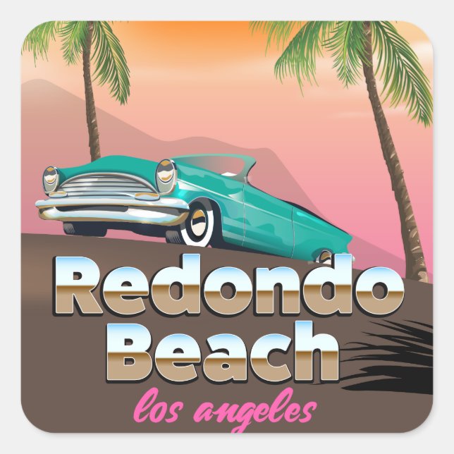 Pegatina Cuadrada Afiche de viaje de Redondo Beach LA (Anverso)