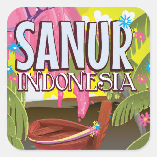 Pegatina Cuadrada Afiche de viaje de Sanur, Indonesia.