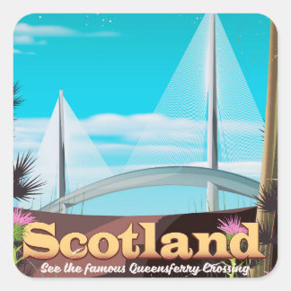 Pegatina Cuadrada Afiche de viaje de Scotland Queensferry Crossing
