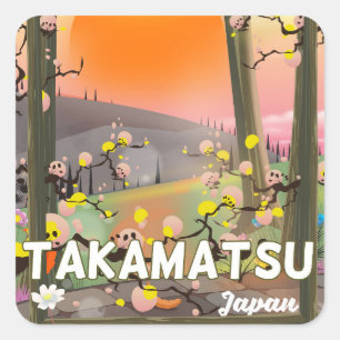 Pegatina Cuadrada Afiche de viaje de Takamatsu japón