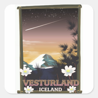 Pegatina Cuadrada Afiche de viaje de Vesturland Islandia