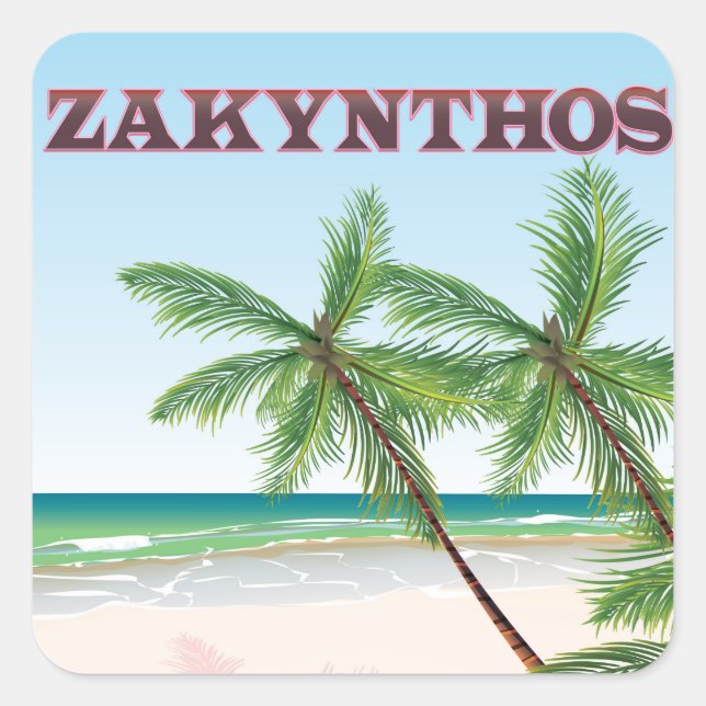 Pegatina Cuadrada Afiche de viaje de Zakynthos Grecia (Anverso)
