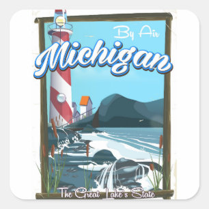 Pegatina Cuadrada Afiche de viaje del faro de Michigan.