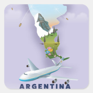 Pegatina Cuadrada Afiche de viaje del Mapa de Argentina