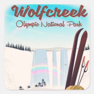 Pegatina Cuadrada Afiche de viaje del Parque Nacional Olímpico Wolf