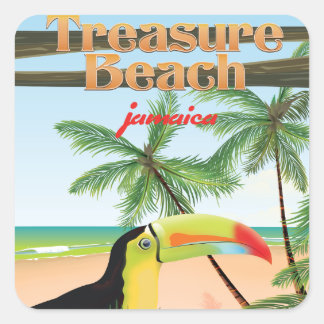 Pegatina Cuadrada Afiche de viaje del Treasure Beach Jamaica