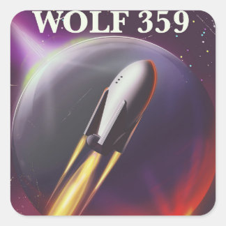 Pegatina Cuadrada Afiche de viaje espacial Wolf 359 "for a Adventure
