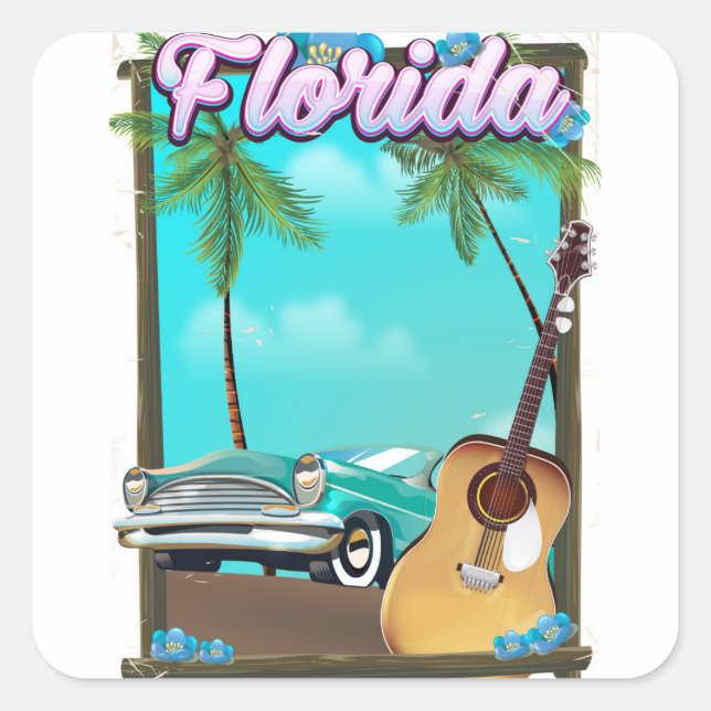 Pegatina Cuadrada Afiche de viaje estilo Retro de Florida (Anverso)
