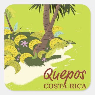 Pegatina Cuadrada Afiche de viaje estilo vintage de Quepos Costa Ric