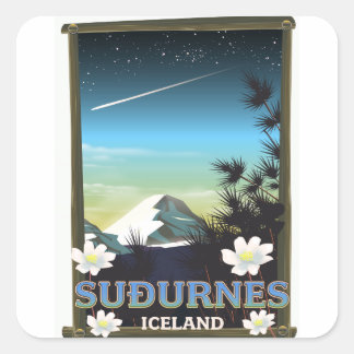 Pegatina Cuadrada Afiche de viaje Suðurnes iceland