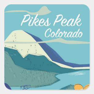 Pegatina Cuadrada Afiche de viajes al estilo vintage de Pikes Peak C