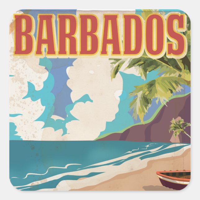 Pegatina Cuadrada Afiche de viajes de Barbados (Anverso)