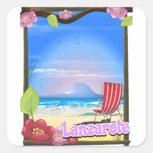 Pegatina Cuadrada Afiche de viajes de Lanzarote