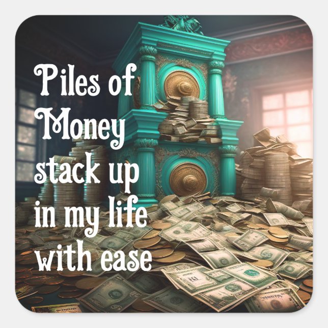 Pegatina Cuadrada Afirmaciones de Abundancia de Prosperidad de Diner (Anverso)