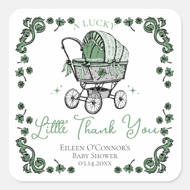 Pegatina Cuadrada Afortunadamente, Pequeñas Gracias Baby Shower Por  (Anverso)