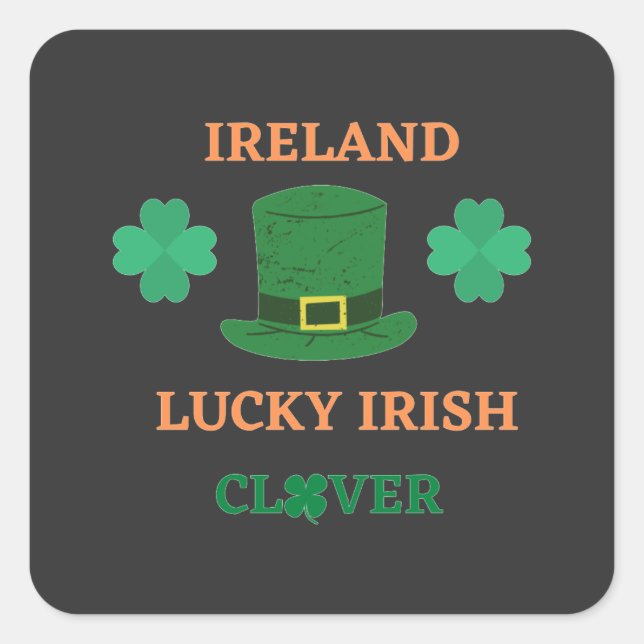 Pegatina Cuadrada Afortunado trébol irlandés Irlanda (Anverso)