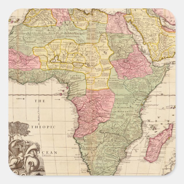 Pegatina Cuadrada África alrededor de 1725 (Anverso)