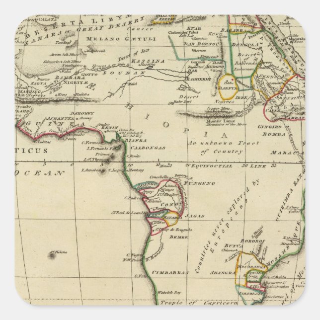 Pegatina Cuadrada África con fronteras delineadas (Anverso)