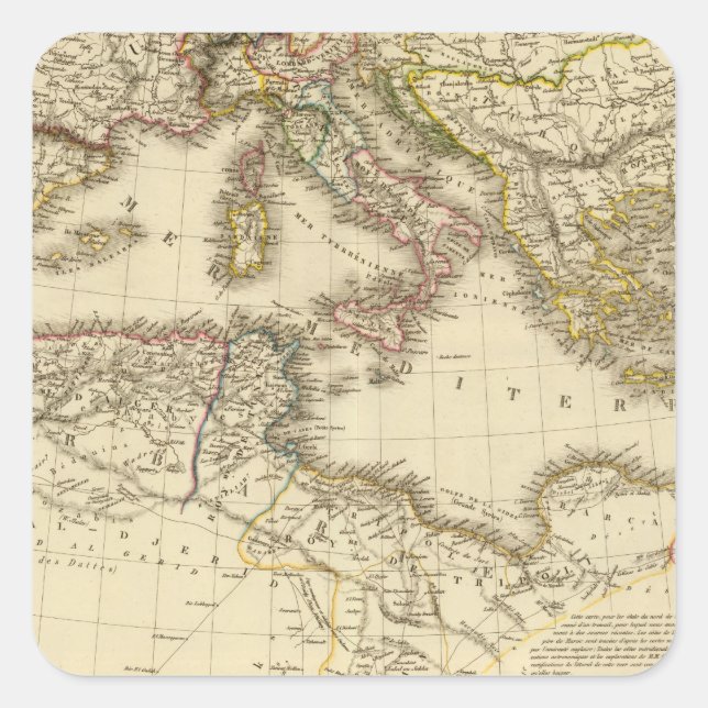 Pegatina Cuadrada África del Norte, mar Mediterráneo (Anverso)