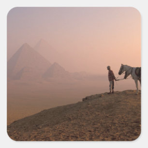 Pegatina Cuadrada África, Egipto, El Cairo, Giza, pirámides de Giza 