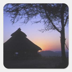 Pegatina Cuadrada África, Etiopía, región del río Omo, Atardecer sob