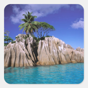 Pegatina Cuadrada África, Seychelles, Isla La Digue.Granito