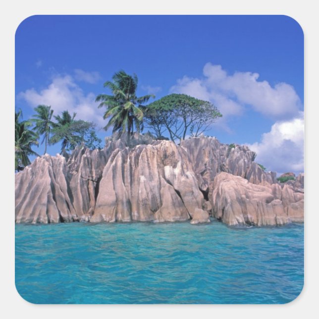 Pegatina Cuadrada África, Seychelles, Isla Praslin, San Pedro (Anverso)